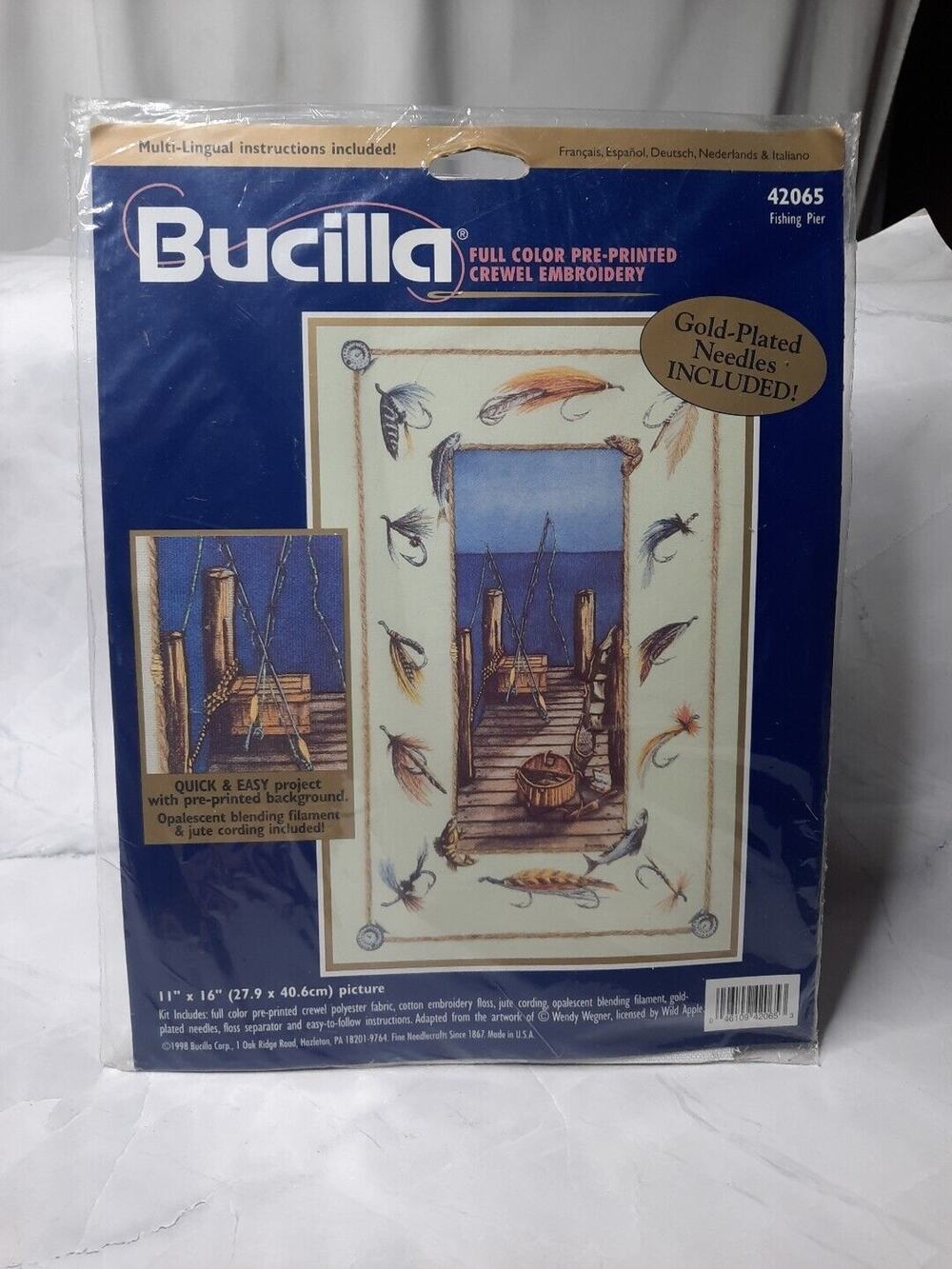 Bucilla Crewel Embroidery Kit 42065 Fishing Pier Full Color 11x16